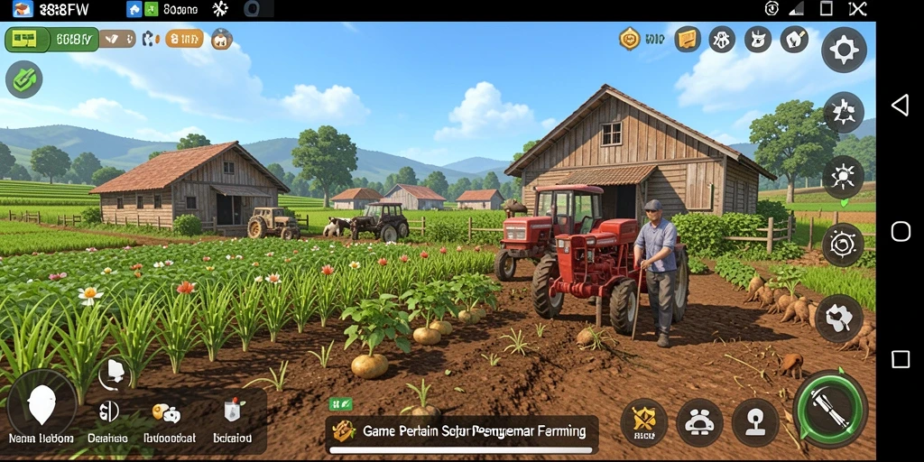 Gameplay seru dalam 888FW dengan bertani dan berdagang.