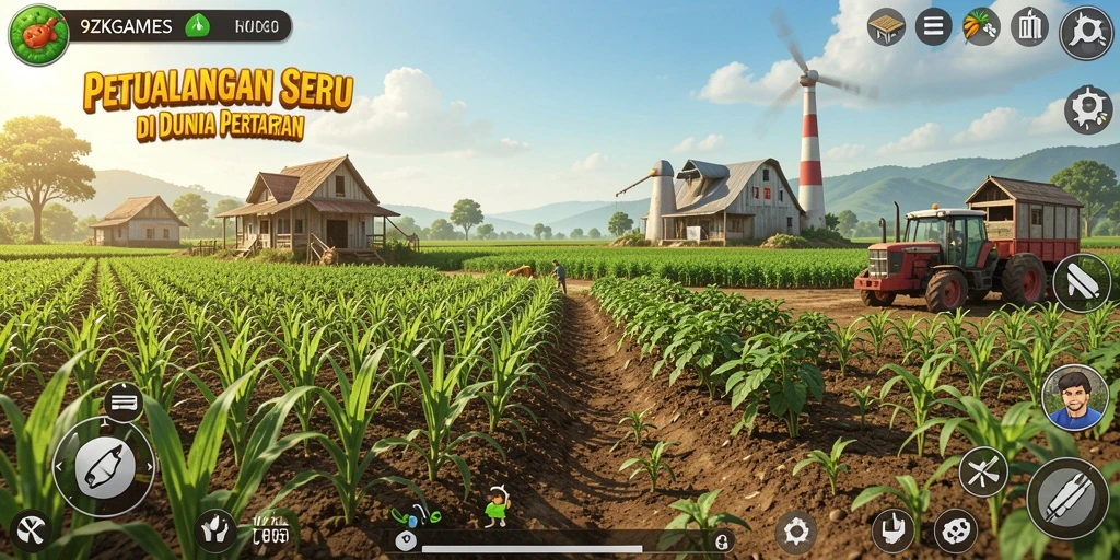 Tampilan screenshot <strong>9ZKGAMES</strong> menunjukkan gameplay seru di ladang yang subur.