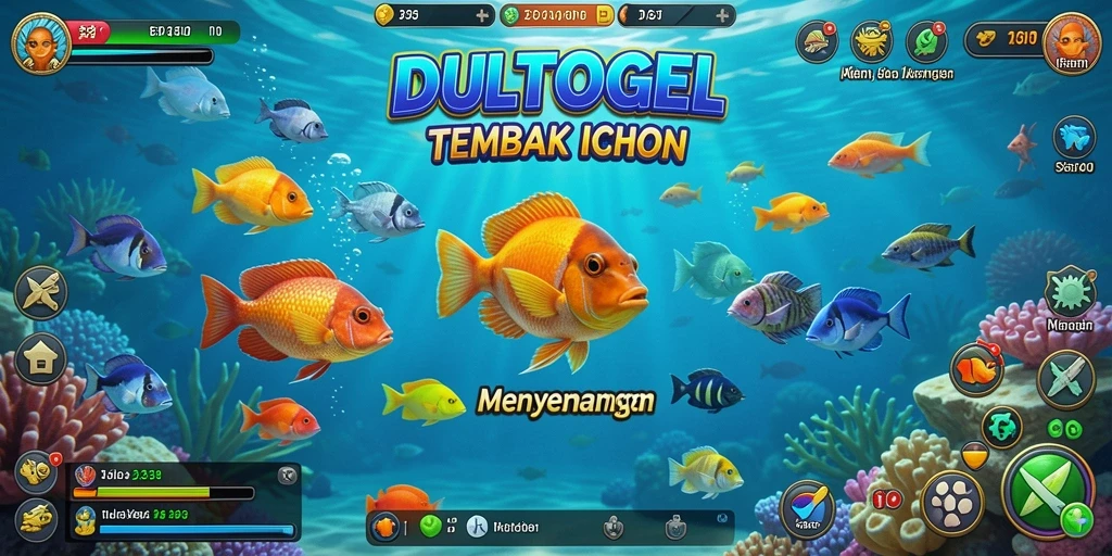Gameplay seru DULTOGEL dengan berbagai ikan untuk ditembak.