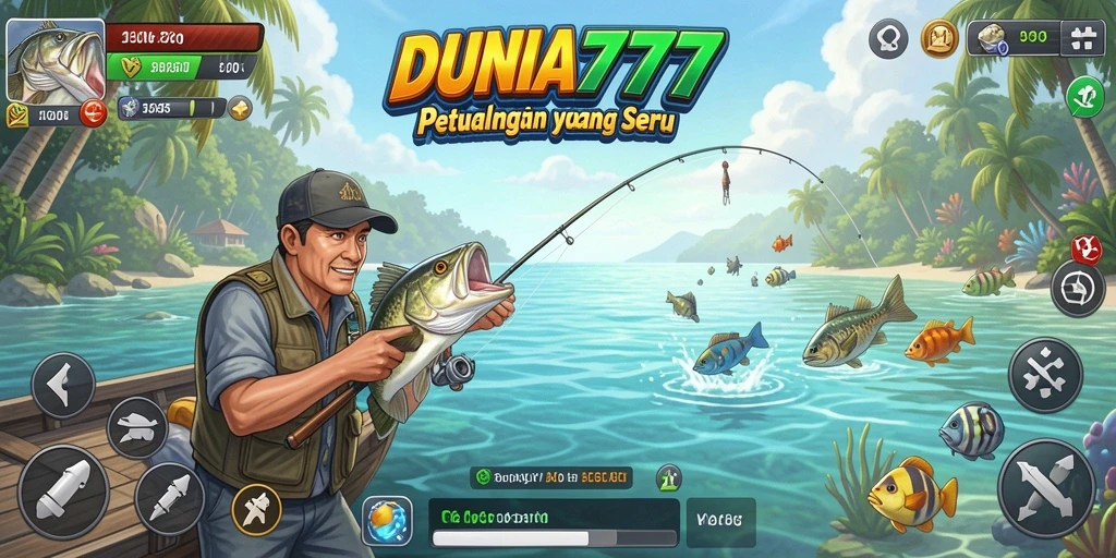 Tampilan menarik dari gameplay DUNIA777 saat menangkap ikan.