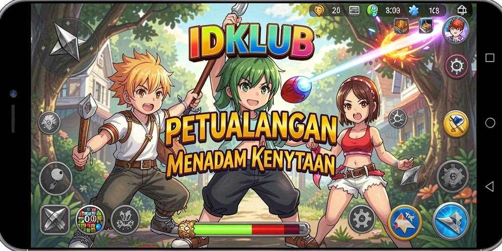 Screenshot gameplay IDKLUB yang menampilkan karakter anime dan aksi seru.