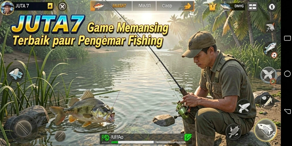 Screenshot gameplay JUTA7 yang menampilkan pengalaman memancing yang mendebarkan.