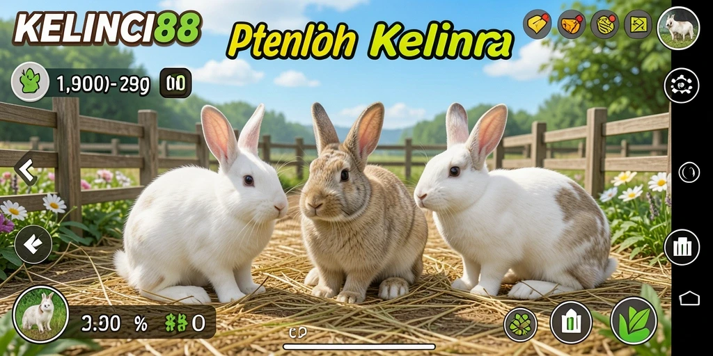 Screenshot gameplay KELINCI88 yang menunjukkan peternakan kelinci yang indah.