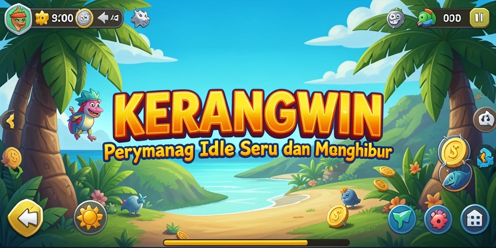 Tampilan gameplay KERANGWIN menampilkan dunia kerang yang cerah dan penuh warna.