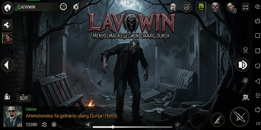 Screenshot gameplay LAVOWIN yang menampilkan atmosfer horror yang mencekam.