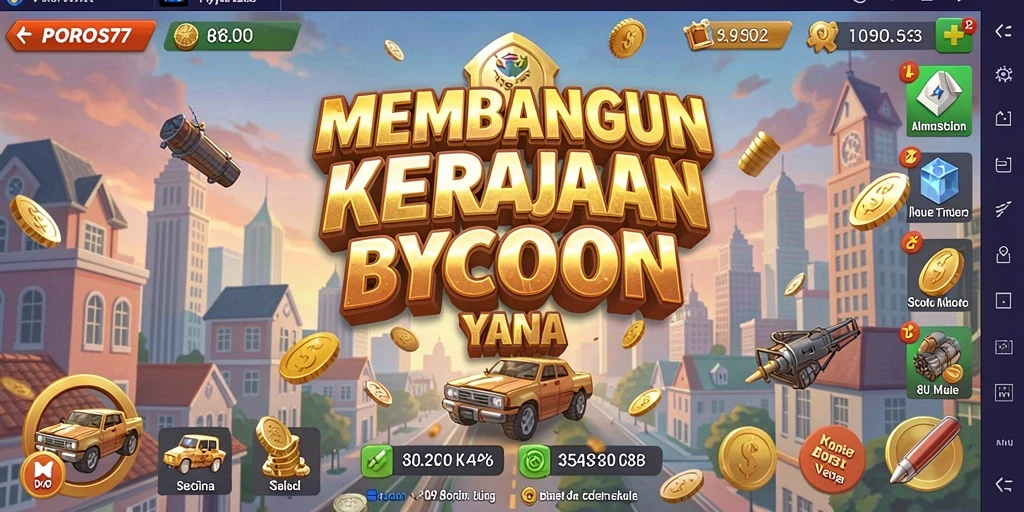 Tampilan gameplay menakjubkan dari POROS77 yang menampilkan dinamika bisnis Tycoon.