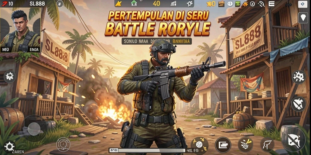 Tangkapan layar dari gameplay SL888, menunjukkan aksi Battle Royale yang mendebarkan.